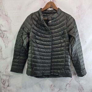 Athleta Down Jacket Womens Small Black Puffer Coat Snap Button Puffy Downkind